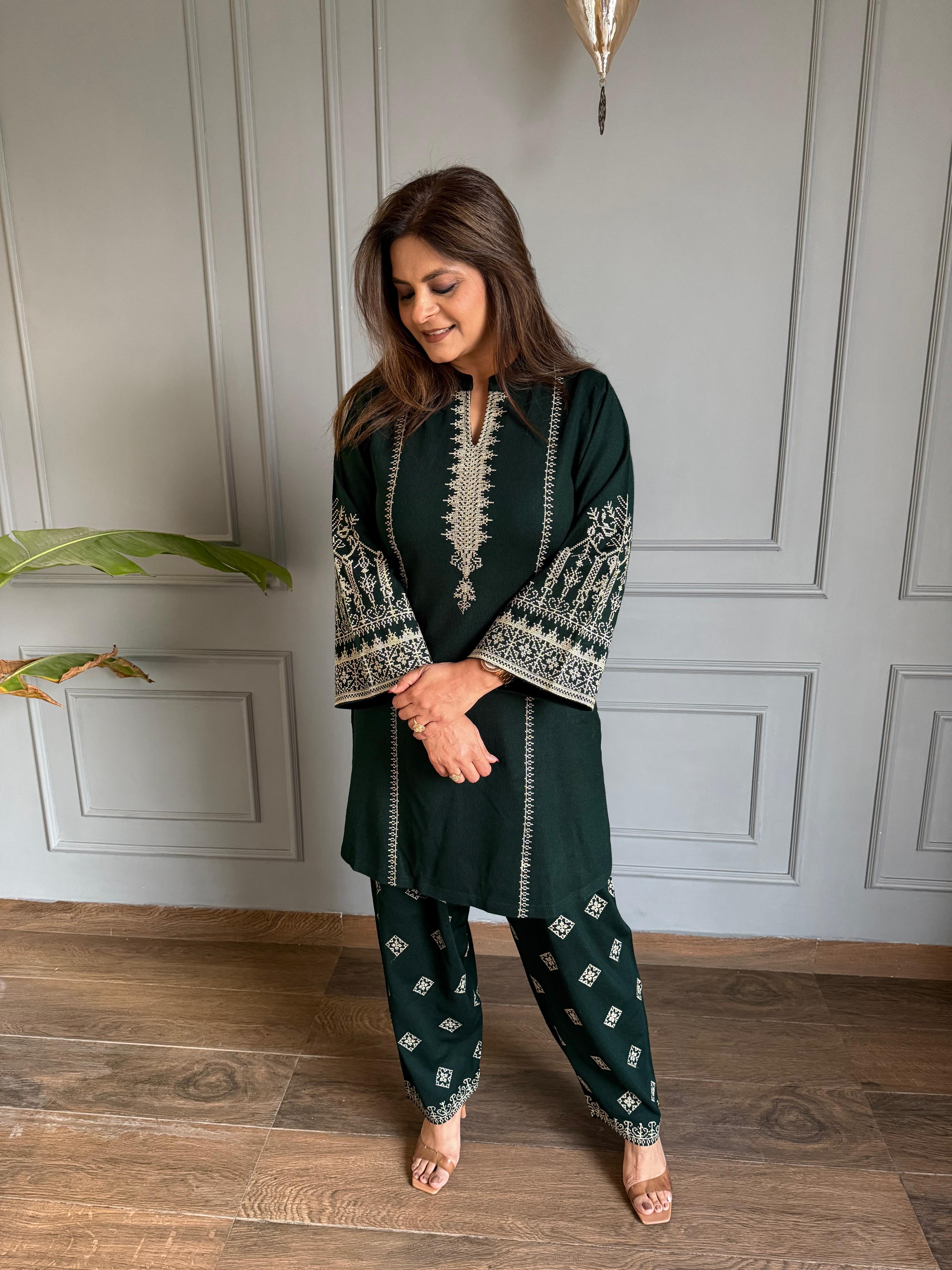 Gurnaaz 2 piece embroided woollen farshi salwar co-ord set