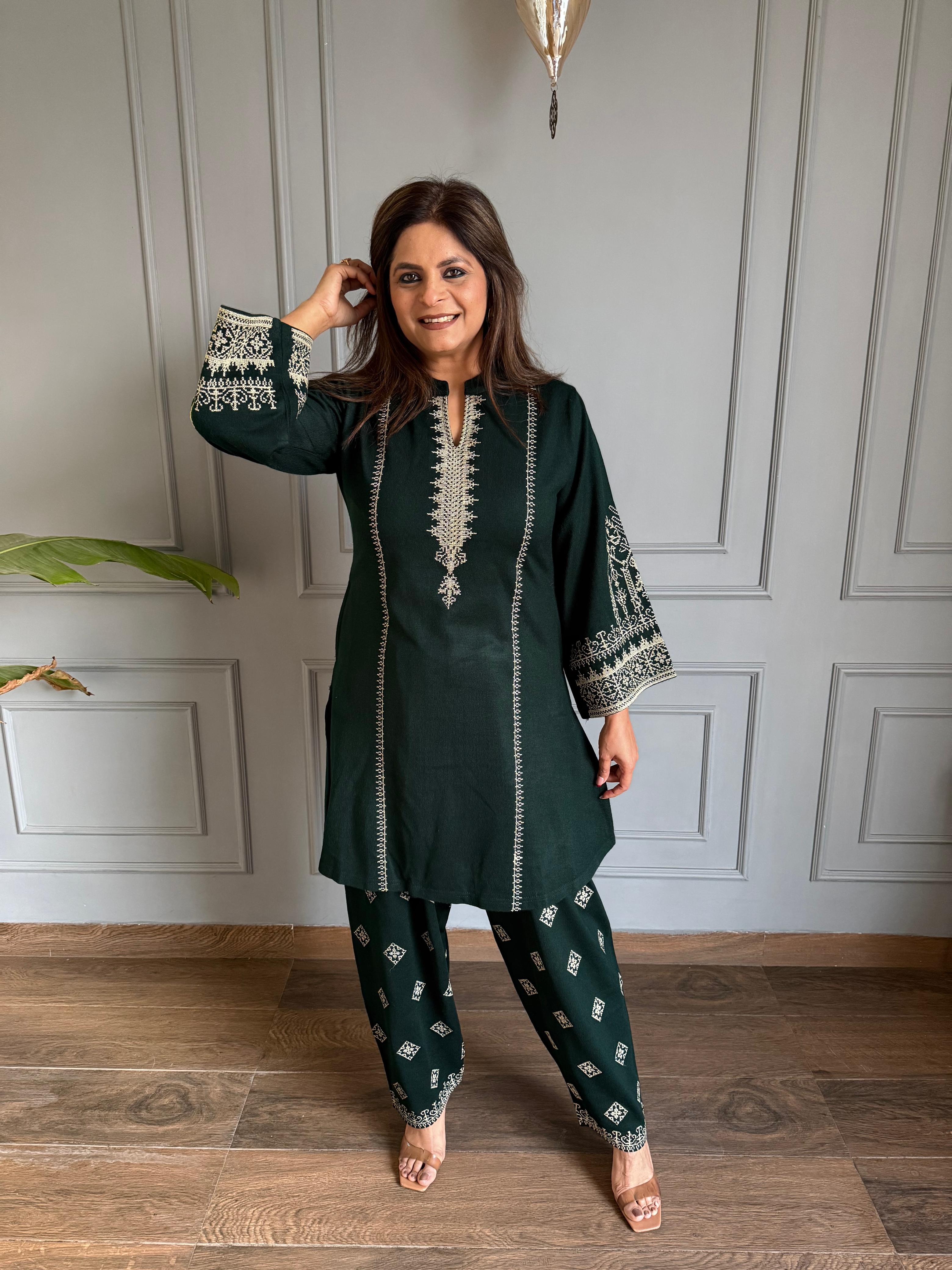 Gurnaaz 2 piece embroided woollen farshi salwar co-ord set