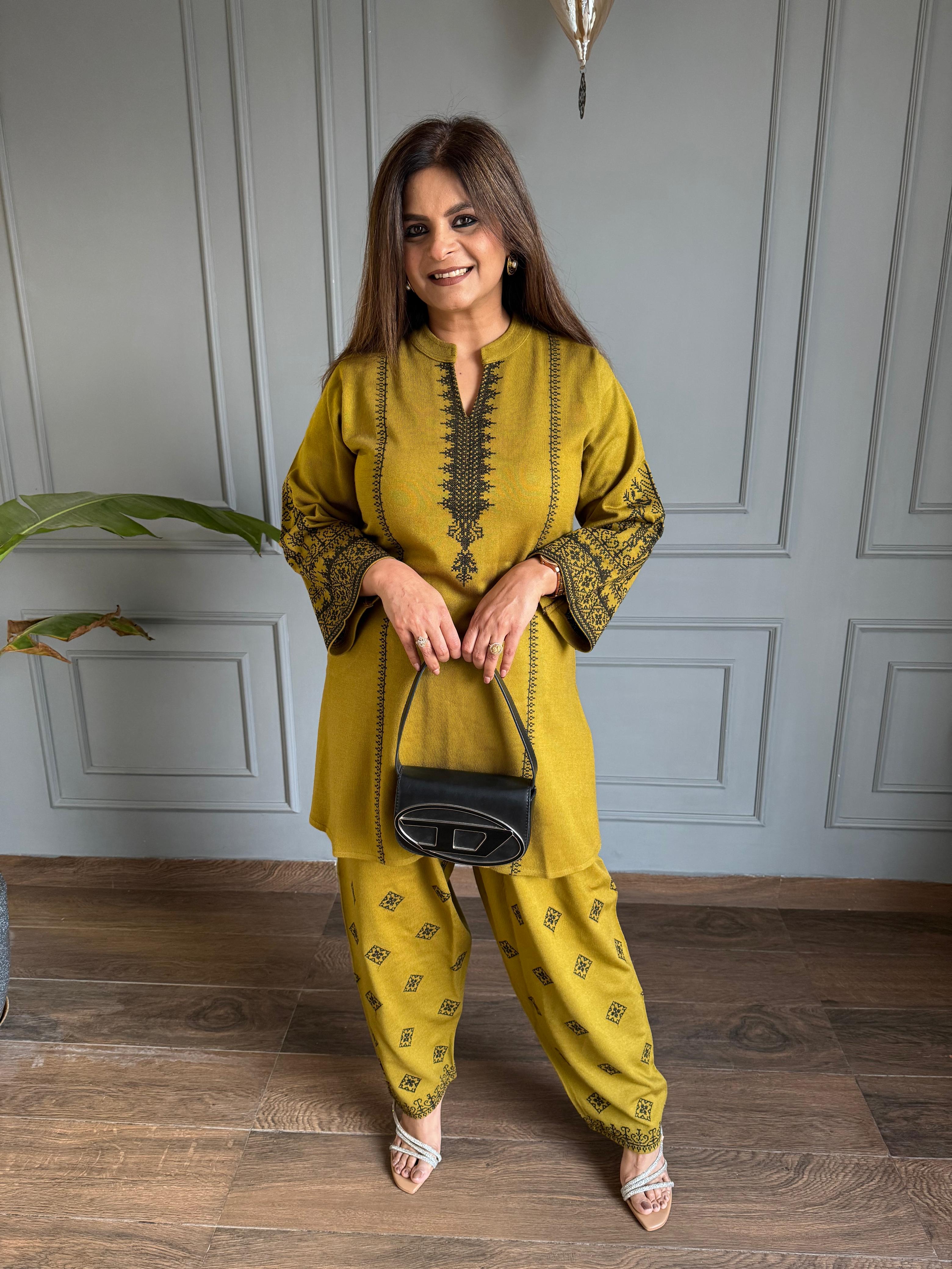 Gurnaaz 2 piece embroided woollen farshi salwar co-ord set
