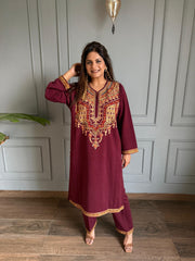 Imported stretchable woollen fabric kashmiri pheran set (Chamba)