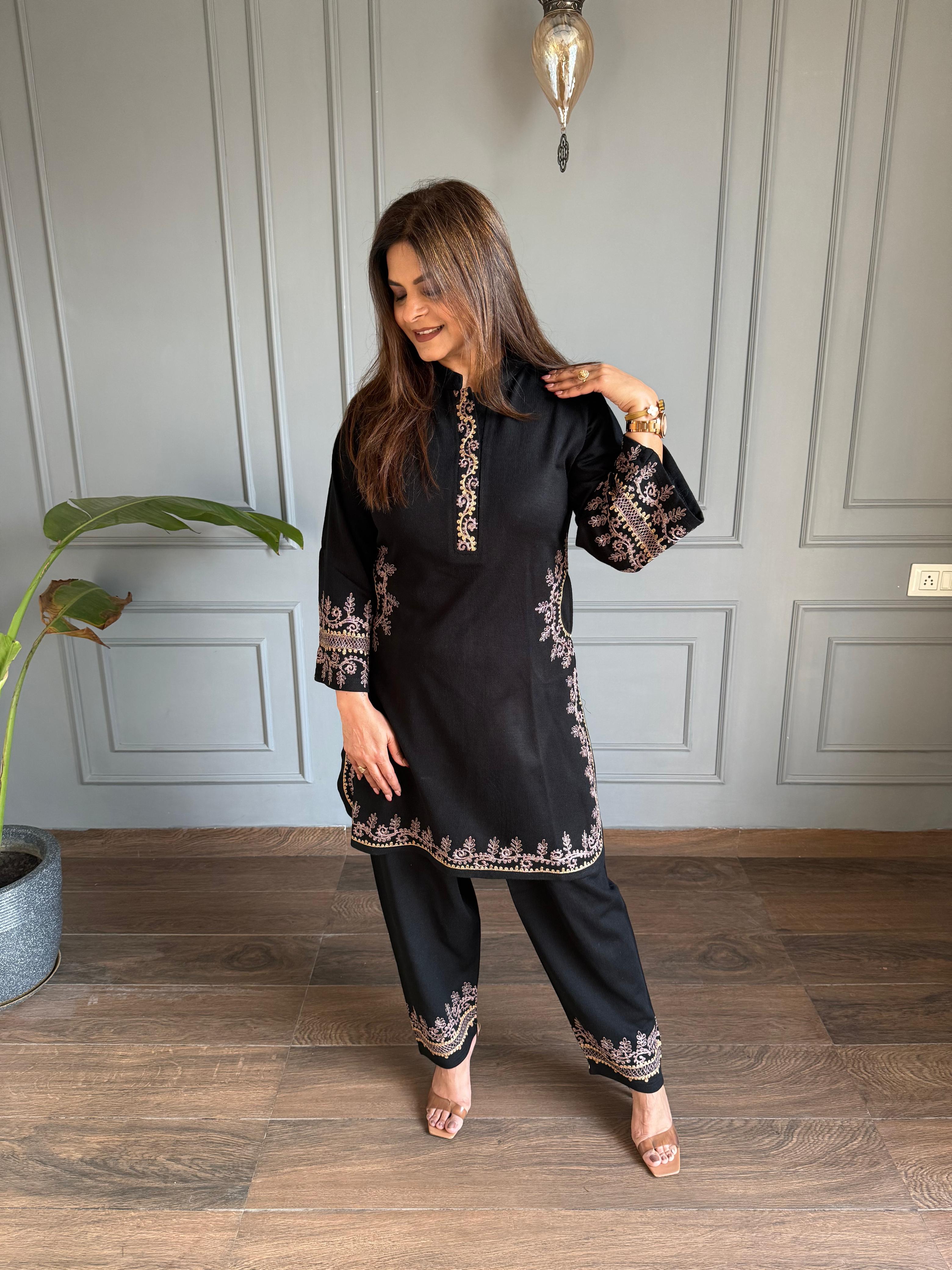 All new farshi salwar woollen embroided co-ord set (Noora)