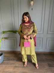 Corduroy soft and strechable velvet suit with embroidered silk dupatta (Natasha)