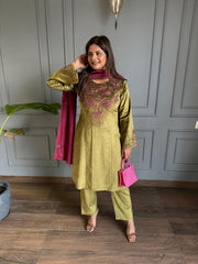Corduroy soft and strechable velvet suit with embroidered silk dupatta (Natasha)