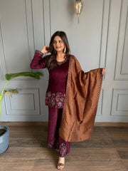 Corduroy velvet formal festive suit with silk dupatta (Shirin)