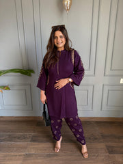 2 Piece woollen embroided side pocket embroidered co-ord set (Neelam)