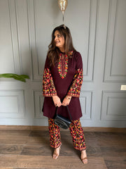 Woollen co-ord set with Kashmiri embroidery (Elina)
