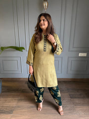Embroided woollen 2 piece farshi salwar set (Zyra)