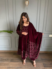 Velvet anarkali painted embroidered dress (Amira)
