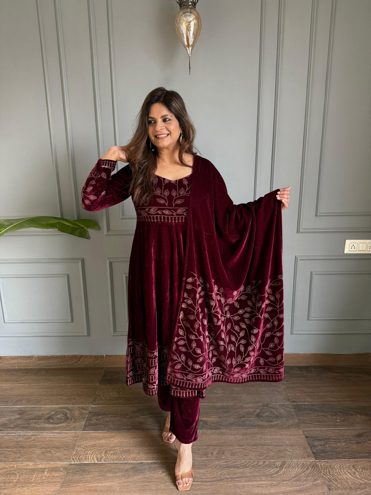 Velvet anarkali painted embroidered dress (Amira)