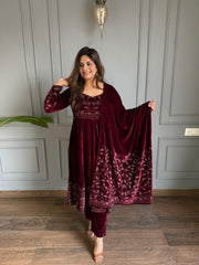 Velvet anarkali painted embroidered dress (Amira)