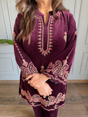 Velvet thread embroidery stylish woollen co-ord set (Habiba)