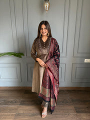 Corduroy velvet premium suit with handwork and banarasi dupatta (Sierra)