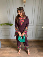 Short length embroided pheran set (Scarlet)