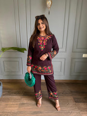 Short length embroided pheran set (Scarlet)