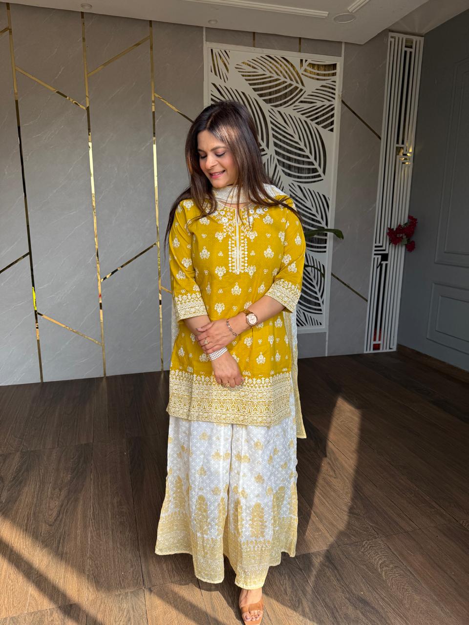 MUL COTTON 3 PIECE SHARARA SET