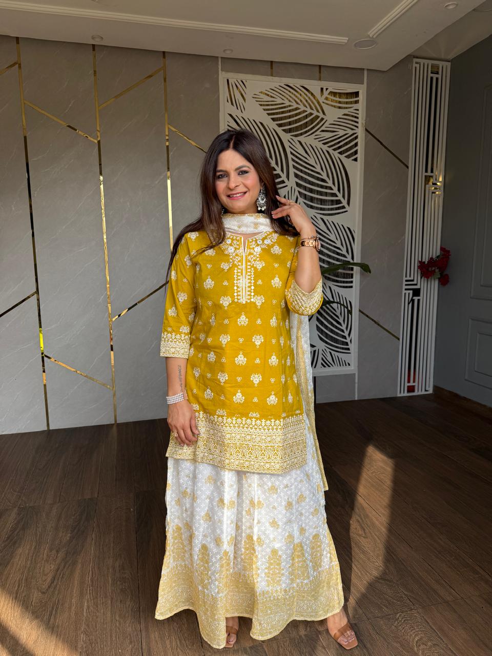 MUL COTTON 3 PIECE SHARARA SET